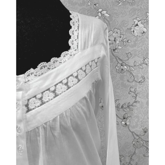 Victorian Cotton Nightgown by SoieRose – Button-Front Lace Trim Nightie -SR-1226 - Picture 4 of 7